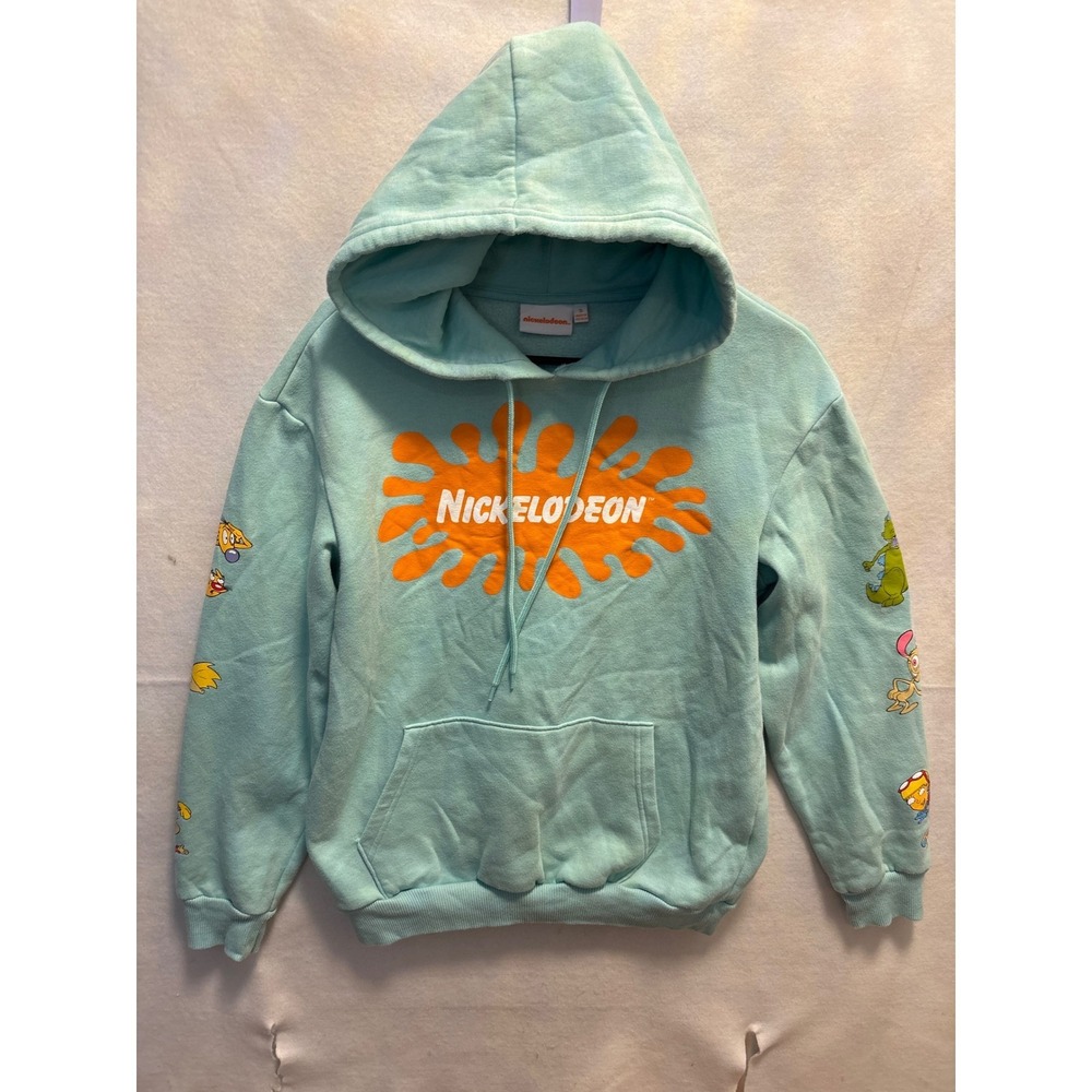Nickelodeon Rugrats Cartoon Graphic Print Hoodie Sweatshirt Aqua Blue Size S